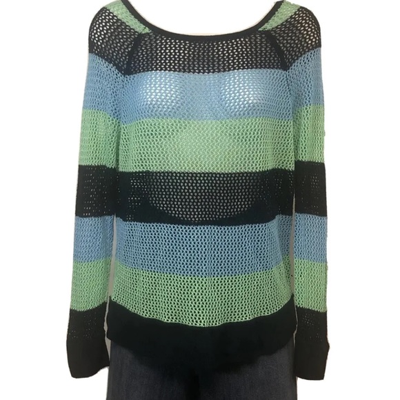 Women’s 525 America Blue Green Pullover Crochet Knit Top Size S - Picture 1 of 4